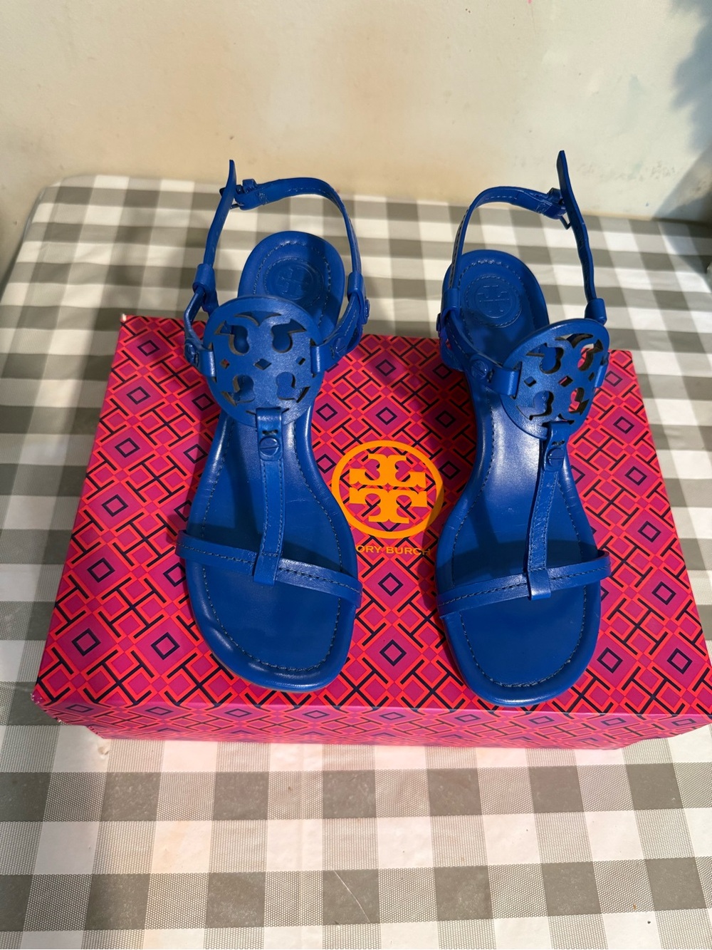 Tory Burch Bright Blue Miller T-Strap Sandals